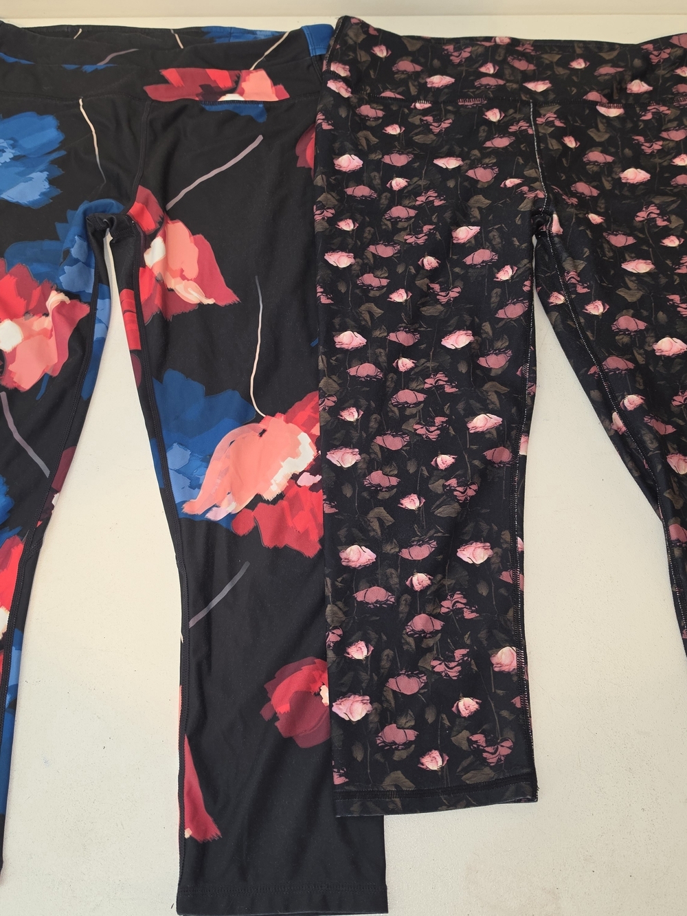 Fabletics Black Leggings with Pink & Blue Floral Prints